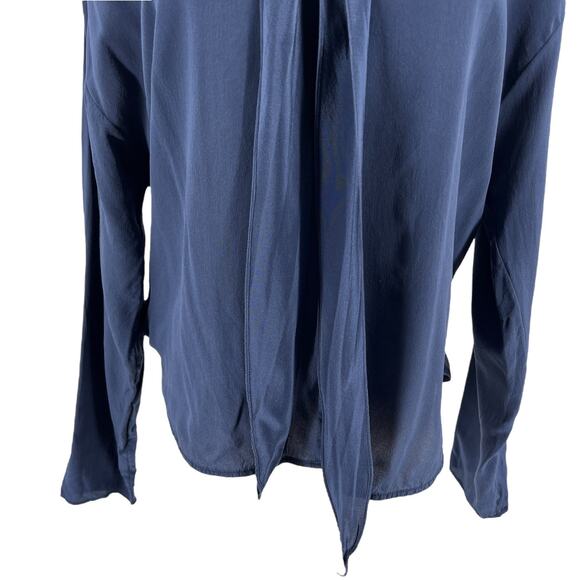 Sandro Womens Navy Blue Tie Neck 100% Silk Blouse Top Long Sleeve Shirt XS - Picture 3 of 11